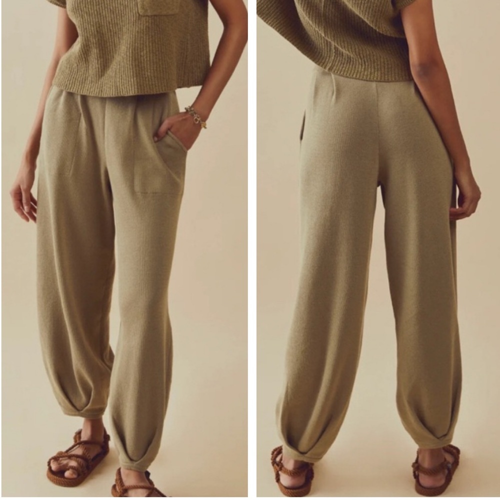 Free People Beach Freya Curly Willow Olive Green Knit Pull On Pants Size S